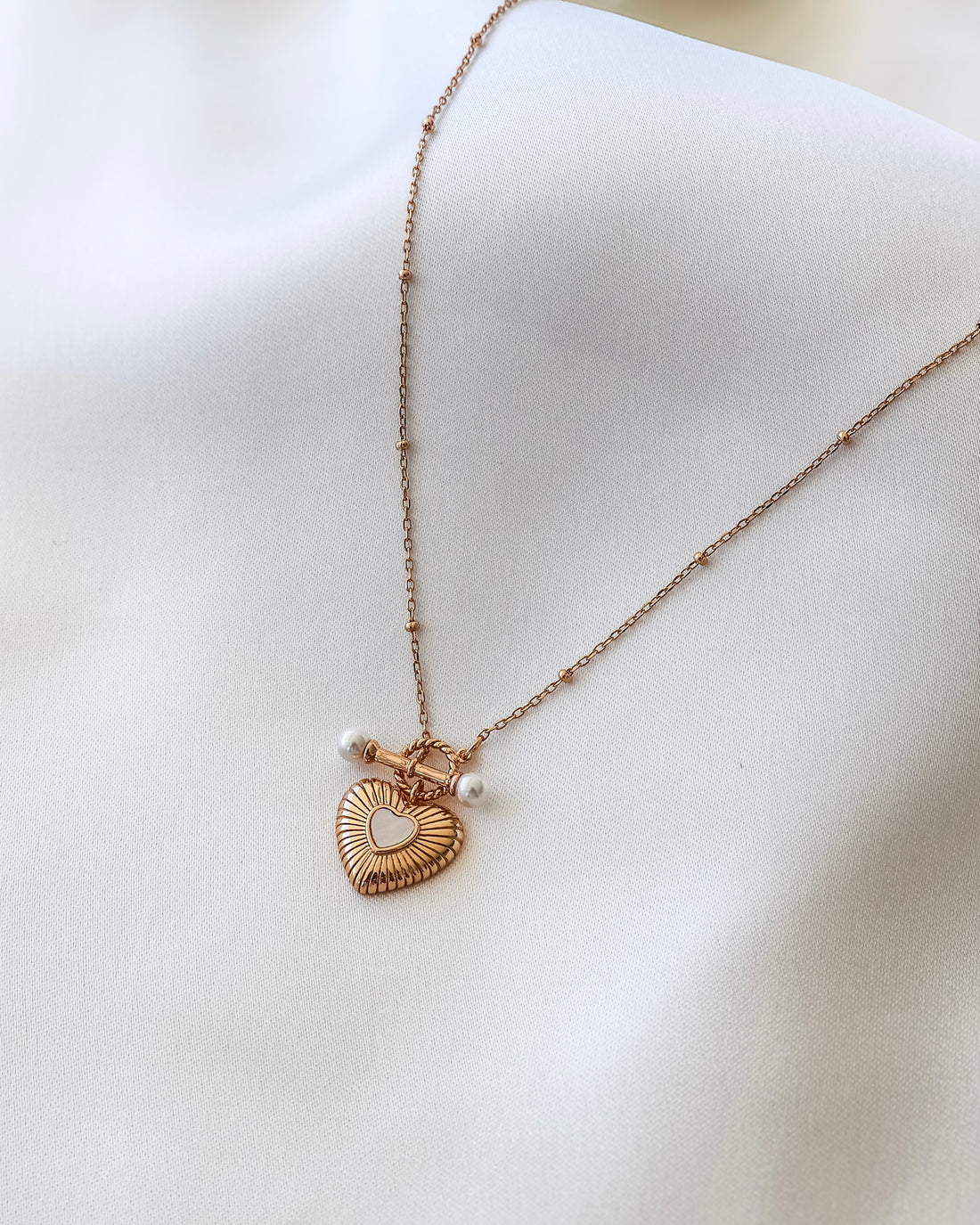 Pearl Heart Rose Necklace