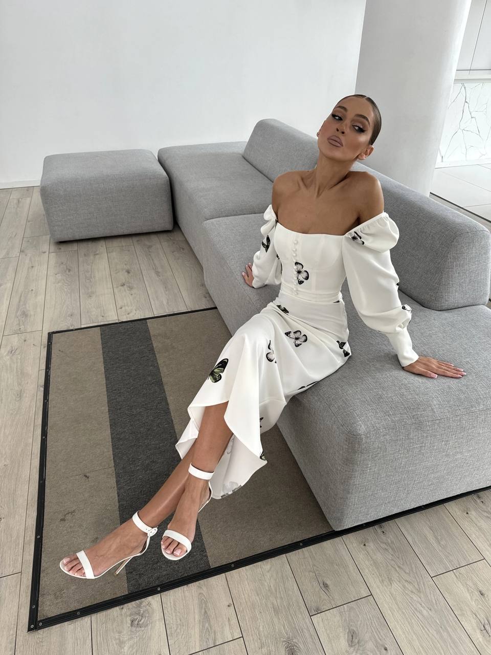 Midi Butterfly White Silky Dress