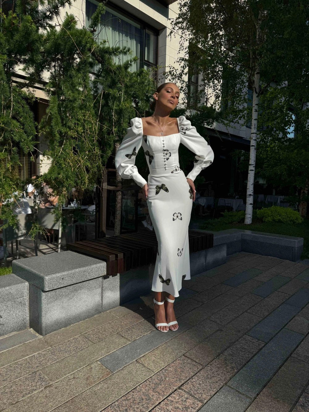 Midi Butterfly White Silky Dress