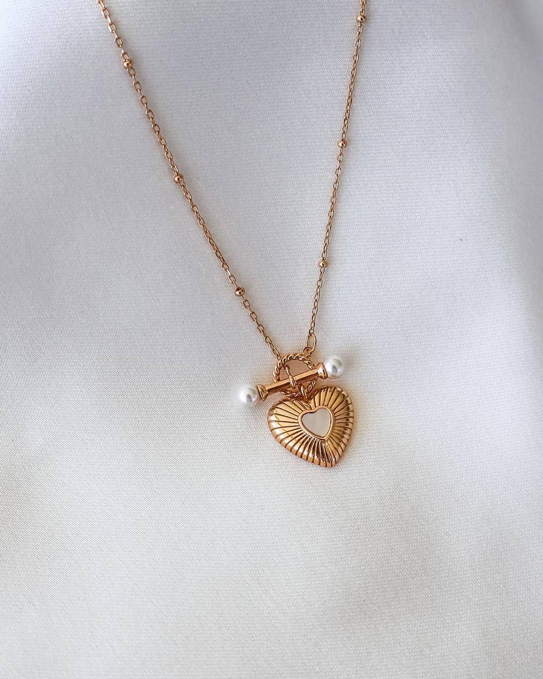 Pearl Heart Rose Necklace
