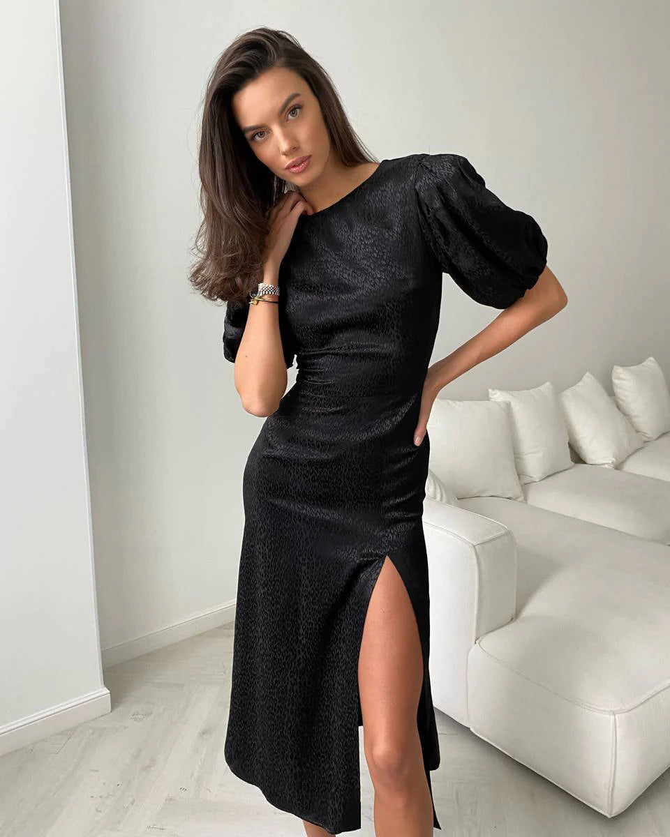 Midi Black Printed Dress