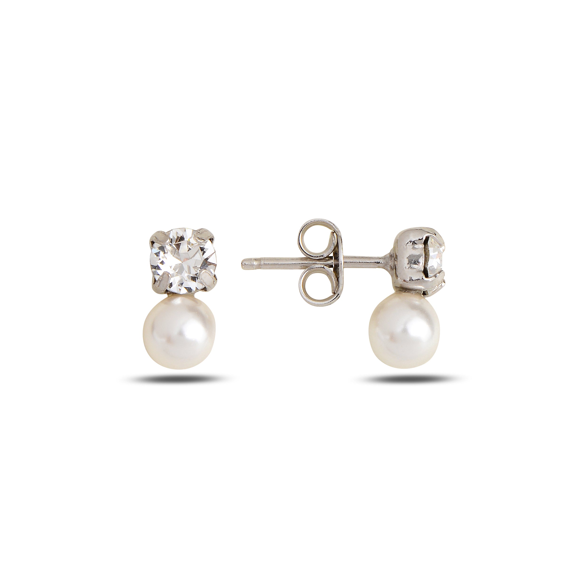 MB Crystal Pearl Earrings Silver