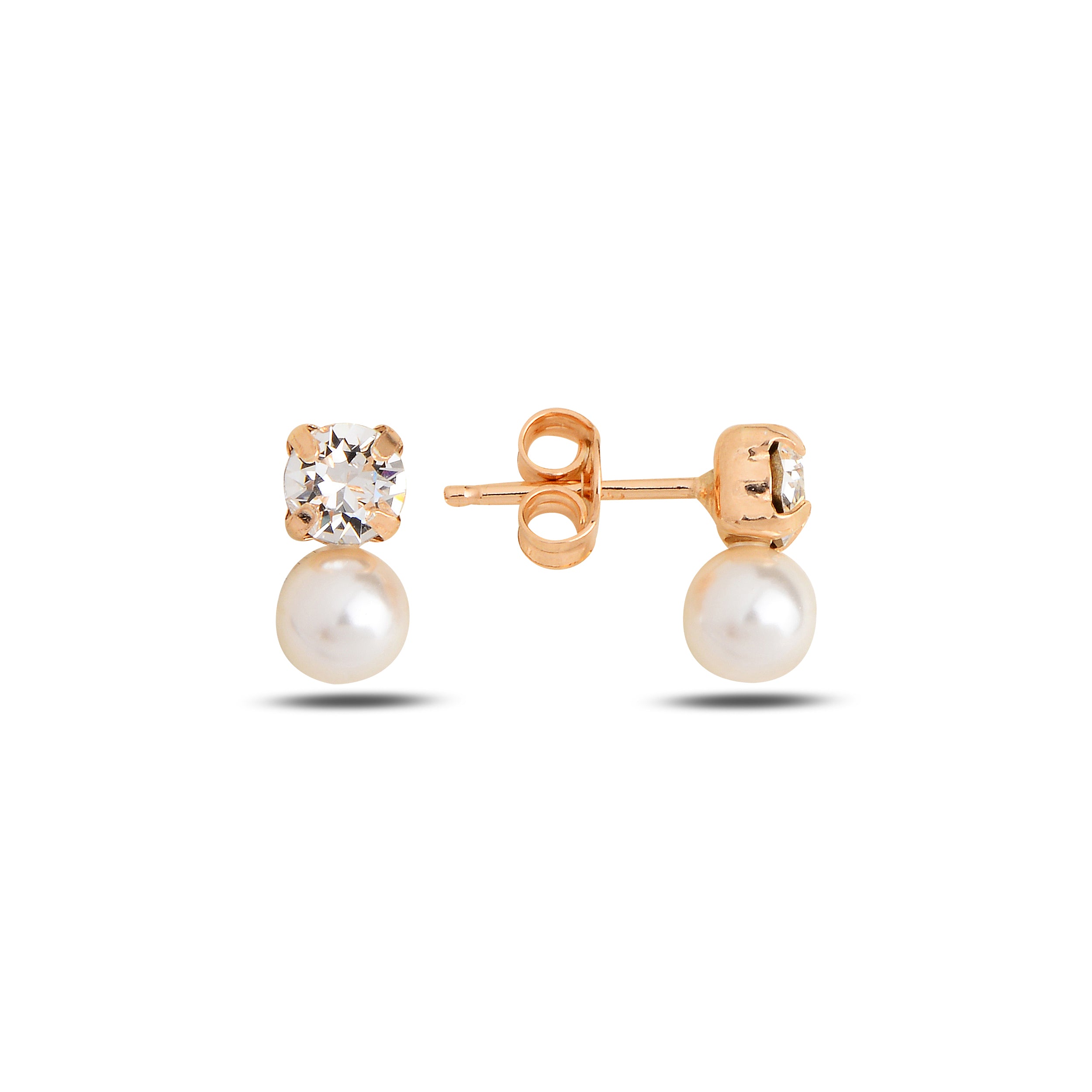 MB Crystal Pearl Earrings Rose Gold